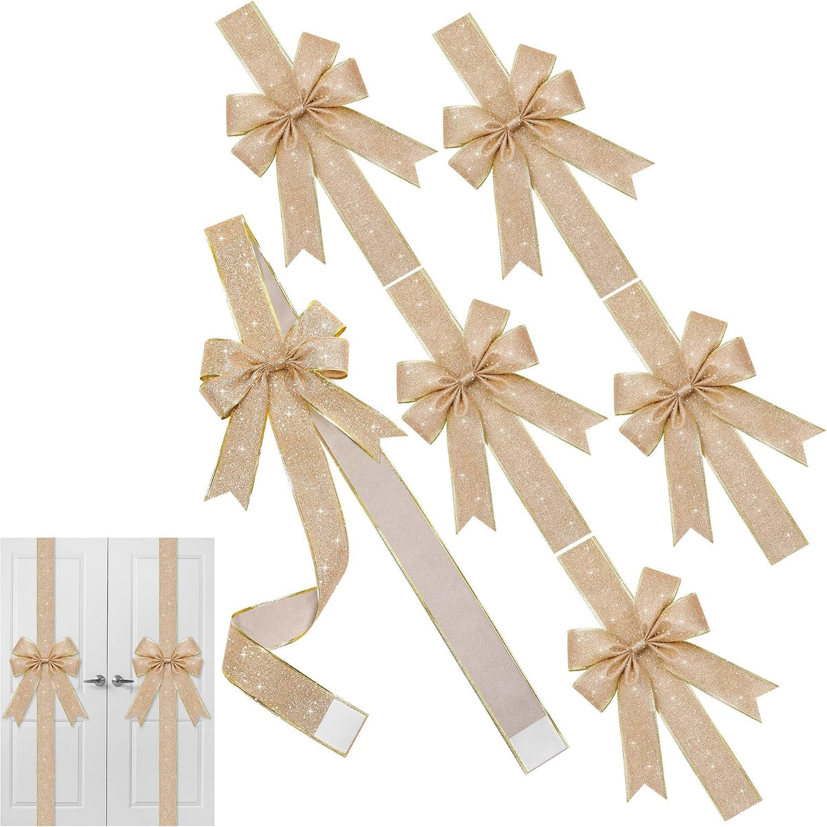 MCEAST 6-Piece Christmas Cabinet Bows, Red & Green Polka Dot, 10x87 Inches, Polyester, Christmas Occasion