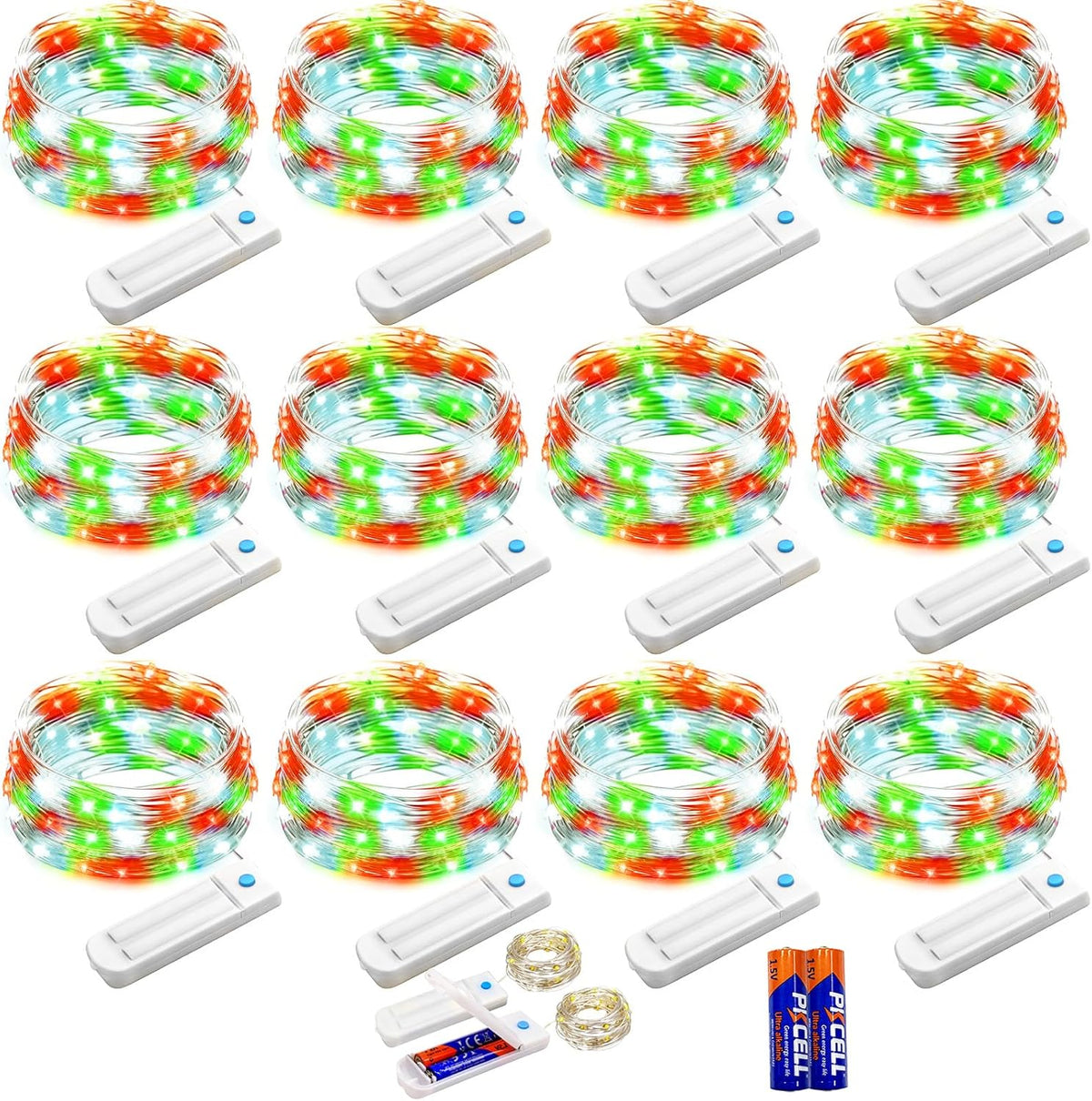 YJFWAL 18 Pack Fairy String Lights(Batteries Included) 10.2FT 30LEDs Waterproof Copper Wire Firefly Light Mini Starry Moon Lights for DIY Wedding Party Mason Jars Christmas Tree Gift Deco (7 Colors)