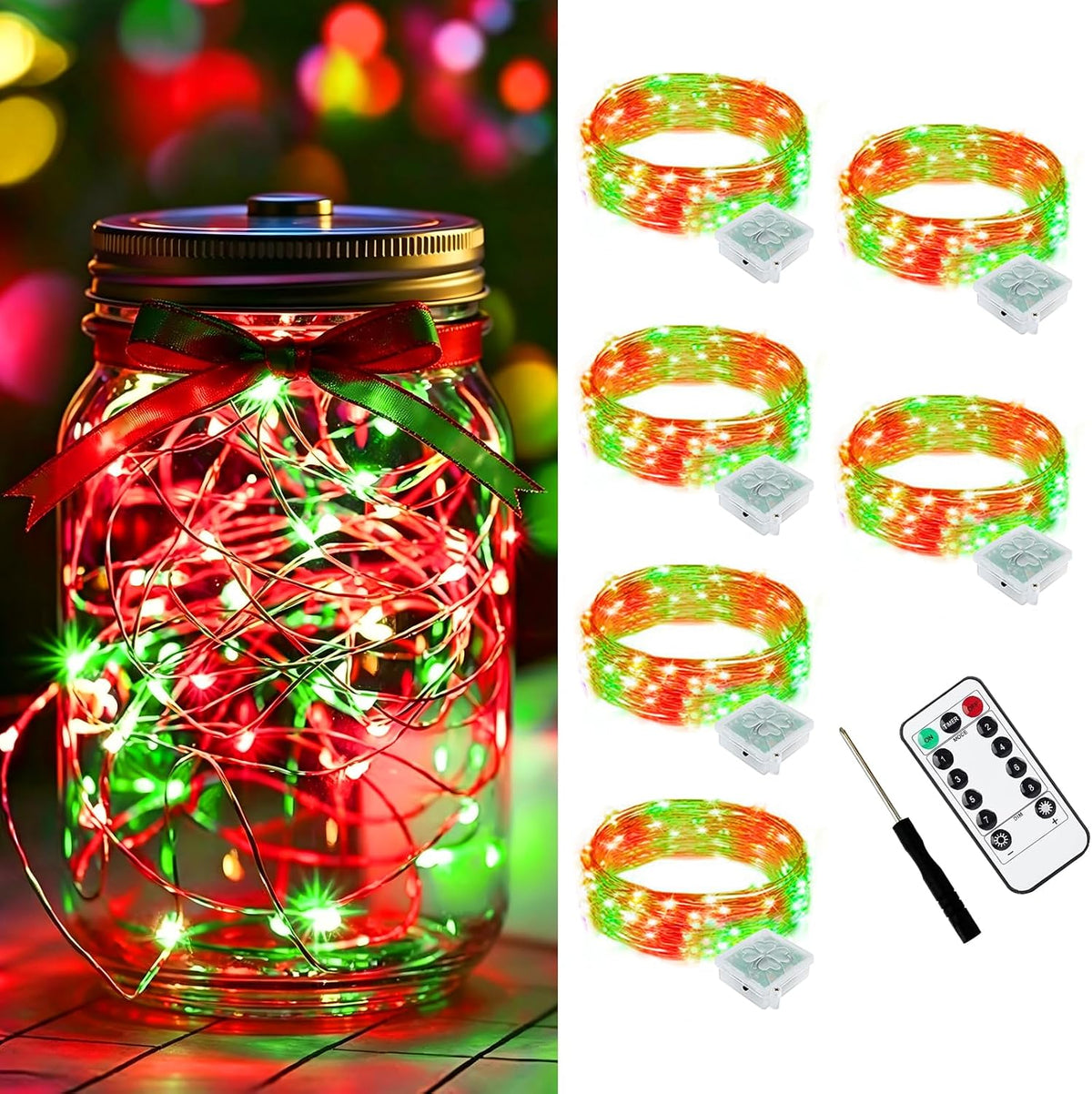 AIKEI 48 Pack LED Fairy Lights Battery Operated, Mini String Lights Waterproof 7 Feet 20 Led Firefly Starry Lighting for Wedding Party Bedroom Garden Halloween Christmas Decoration Colorful