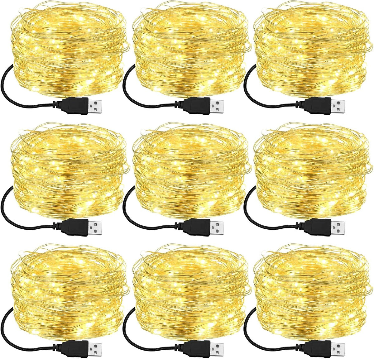 Macarrie 18 Pcs USB Fairy Lights 16 ft 50 LED String, Warm White, Black USB | Silver Wire for Christmas Halloween Bedroom Party Wedding Garden, Xmas Indoor Outdoor Decor, USB Plug and Play Power