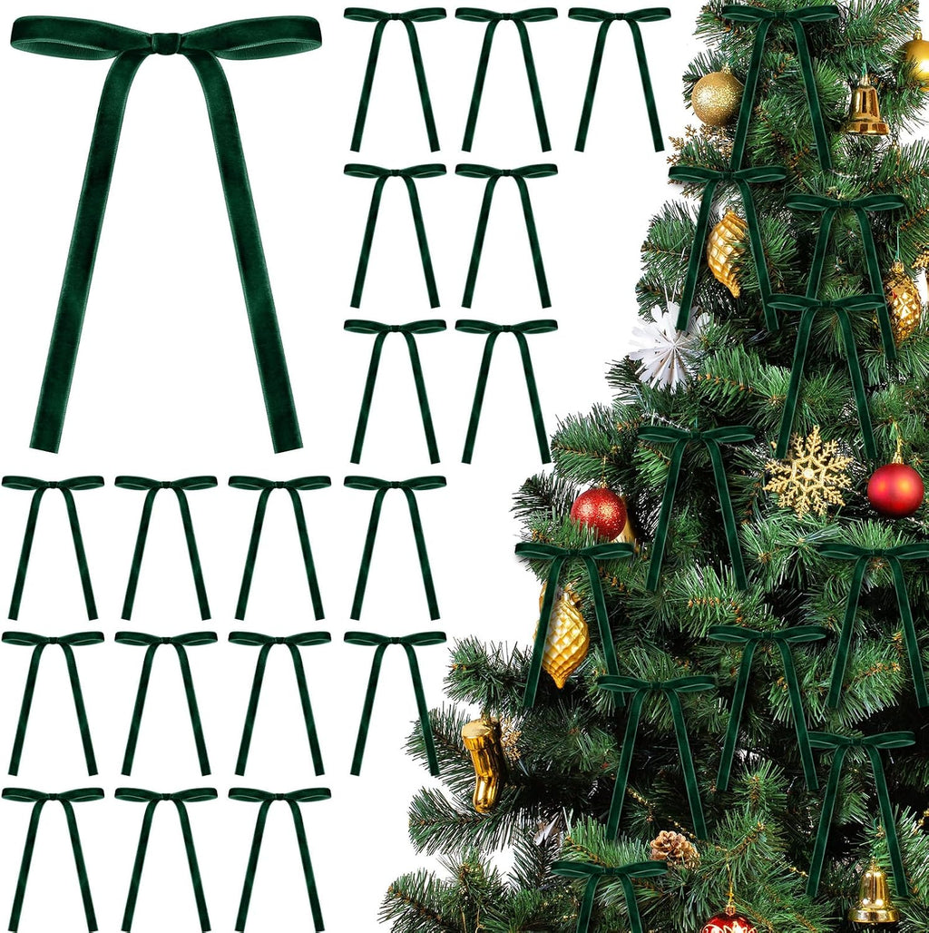 Glitinsel 24 Pcs Velvet Christmas Tree Bow, 10x18,1 w, Pastel | Vintage Christmas Ornaments Bow Velvet Ribbon Bows for Christmas Tree Garland Wreath Holiday Home Decorations