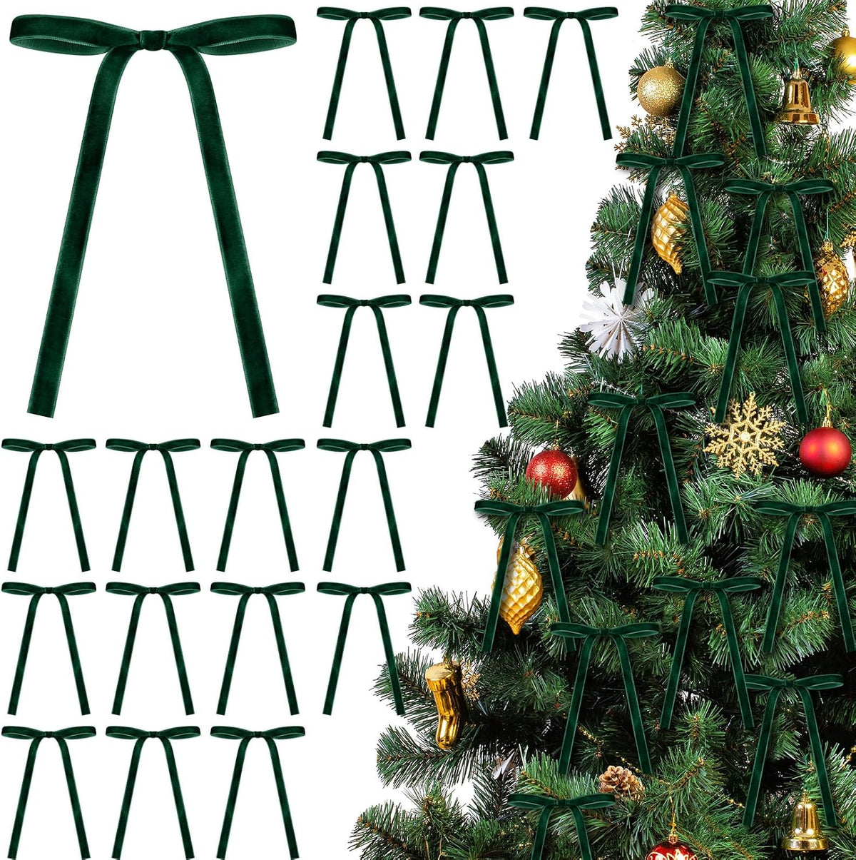 Glitinsel 24 Pcs Velvet Christmas Tree Bow, 10x18,1 w, Pastel | Vintage Christmas Ornaments Bow Velvet Ribbon Bows for Christmas Tree Garland Wreath Holiday Home Decorations