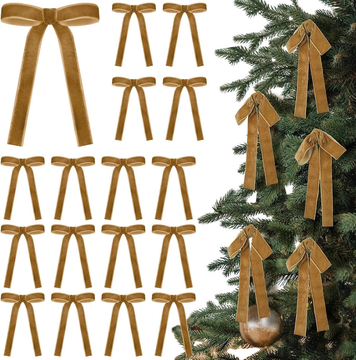 Glitinsel 24 Pcs Velvet Christmas Tree Bow, 10x18,1 w, Pastel | Vintage Christmas Ornaments Bow Velvet Ribbon Bows for Christmas Tree Garland Wreath Holiday Home Decorations