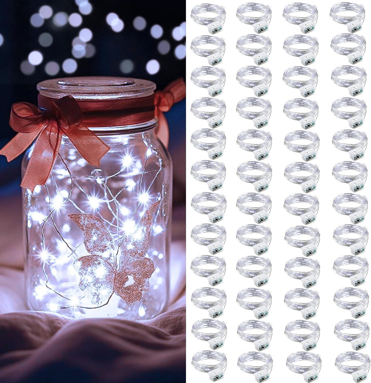 AIKEI 48 Pack LED Fairy Lights Battery Operated, Mini String Lights Waterproof 7 Feet 20 Led Firefly Starry Lighting for Wedding Party Bedroom Garden Halloween Christmas Decoration Colorful