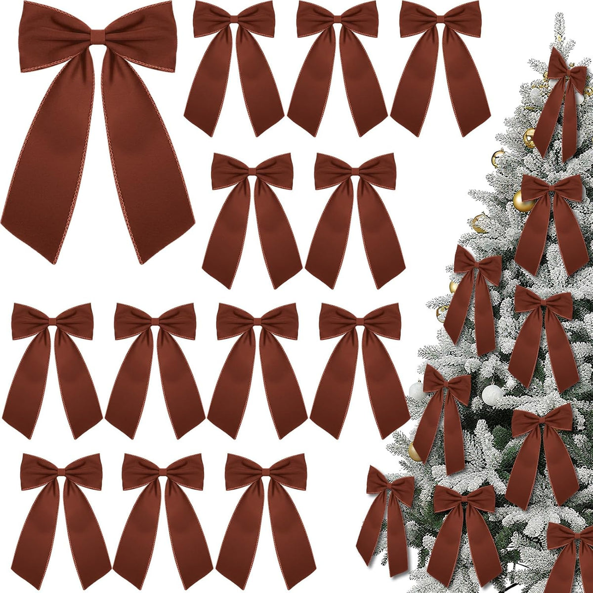 12 Pcs Black Large Christmas Velvet Bow, Xmas Tree Decor | 10x16 Inch Ribbon Design, Ideal for Wreath Garland Banner, Napkin Rings, Fireplace Indoor Outdoor Holiday Decoration