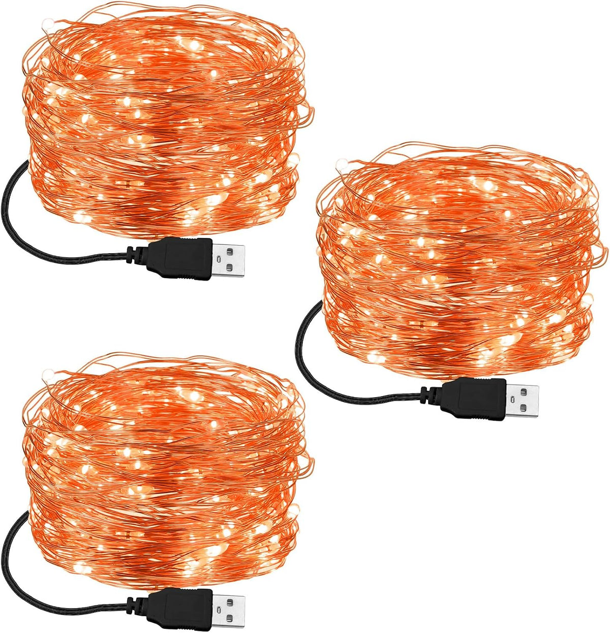Macarrie 18 Pcs USB Fairy Lights 16 ft 50 LED String, Warm White, Black USB | Silver Wire for Christmas Halloween Bedroom Party Wedding Garden, Xmas Indoor Outdoor Decor, USB Plug and Play Power