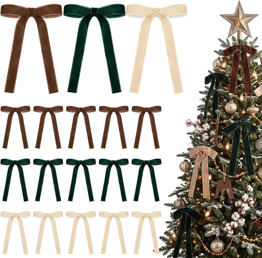 Glitinsel 24 Pcs Velvet Christmas Tree Bow, 10x18,1 w, Pastel | Vintage Christmas Ornaments Bow Velvet Ribbon Bows for Christmas Tree Garland Wreath Holiday Home Decorations