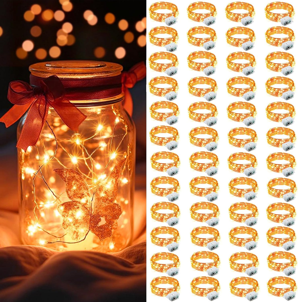 AIKEI 48 Pack LED Fairy Lights Battery Operated, Mini String Lights Waterproof 7 Feet 20 Led Firefly Starry Lighting for Wedding Party Bedroom Garden Halloween Christmas Decoration Colorful