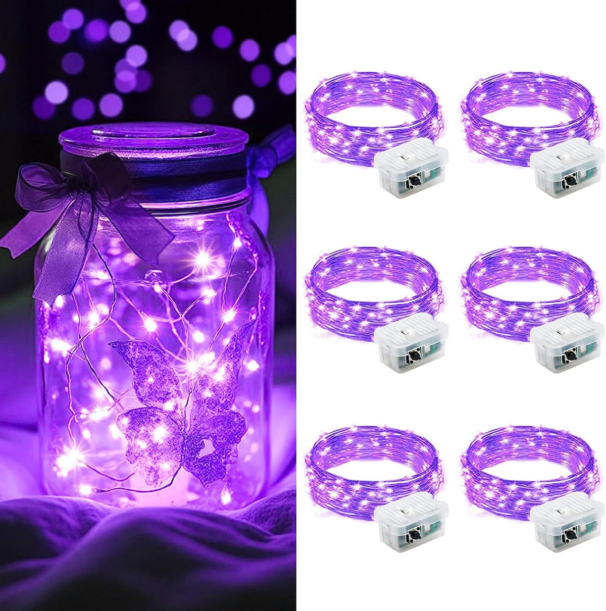 AIKEI 48 Pack LED Fairy Lights Battery Operated, Mini String Lights Waterproof 7 Feet 20 Led Firefly Starry Lighting for Wedding Party Bedroom Garden Halloween Christmas Decoration Colorful