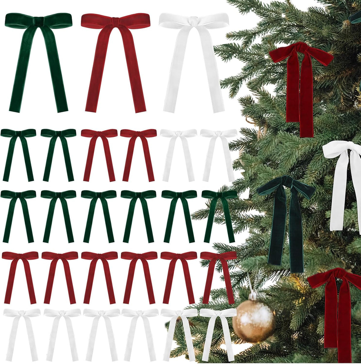 Glitinsel 24 Pcs Velvet Christmas Tree Bow, 10x18,1 w, Pastel | Vintage Christmas Ornaments Bow Velvet Ribbon Bows for Christmas Tree Garland Wreath Holiday Home Decorations