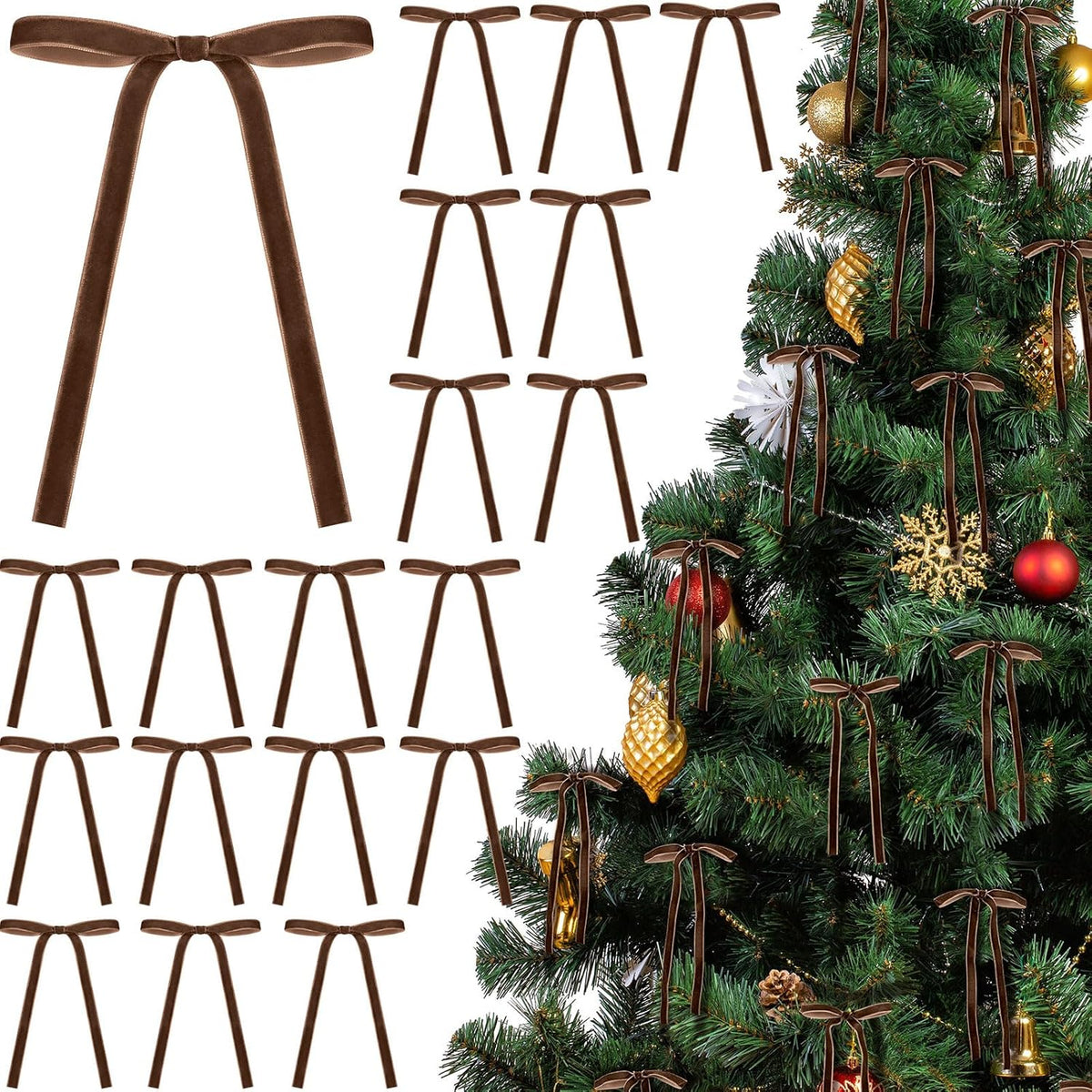 Glitinsel 24 Pcs Velvet Christmas Tree Bow, 10x18,1 w, Pastel | Vintage Christmas Ornaments Bow Velvet Ribbon Bows for Christmas Tree Garland Wreath Holiday Home Decorations
