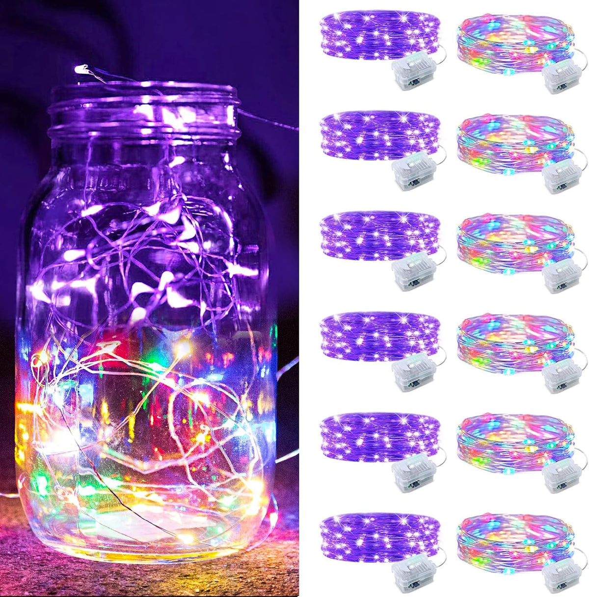 ZGWJ 24 Pack Multicolor Fairy Lights, Mini String Lights | Battery Operated 7 FT 20 LED Waterproof 3 Modes for DIY, Parties, Wedding, Halloween, Christmas Decoration