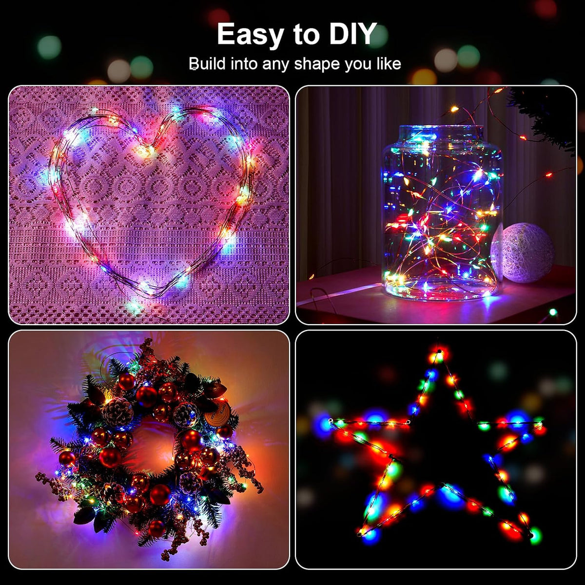 Ariceleo Multicolor 16ft LED Fairy Lights Bundle, 4-Pack, Basic and Upgraded