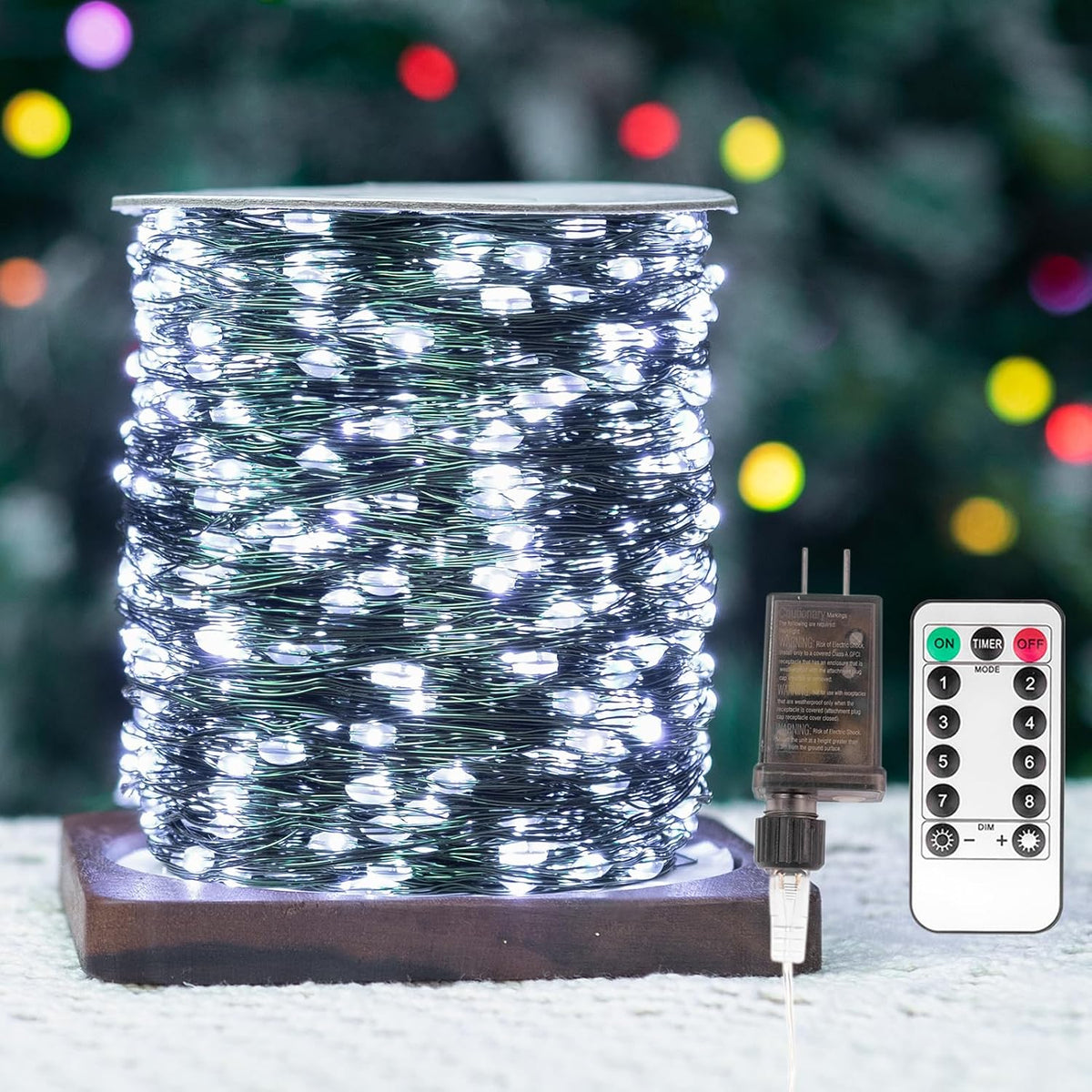 ZELUXDOT 100FT 300LEDs Fairy Lights Plug in,Green Wire,Warm White | Waterproof Led String Lights,8 Modes Remote Twinkle Light for Outdoor Indoor Christmas Wedding Birthday Garden Decorations
