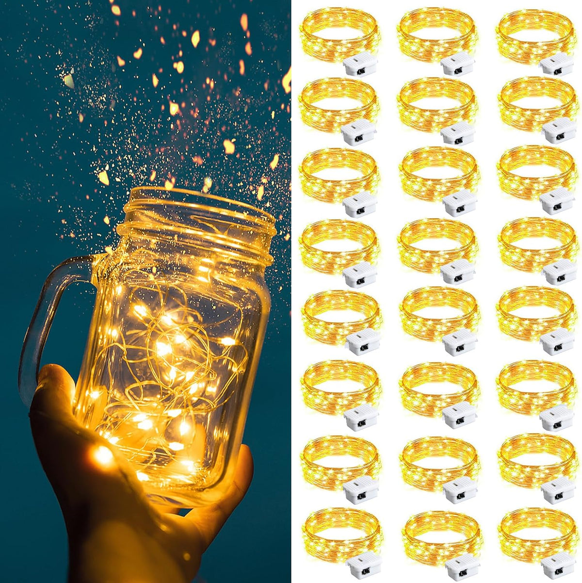 ZGWJ Fairy Lights Battery Operated, 50 Pack Twinkle String Lights 20 LED 7FT 3 Lighting Modes for Bedroom Decor, Easter, Halloween, Christmas, Party Indoor and Outdoor Decoration Colorful