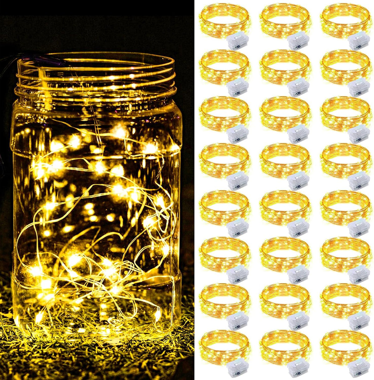 ZGWJ 24 Pack Multicolor Fairy Lights, Mini String Lights | Battery Operated 7 FT 20 LED Waterproof 3 Modes for DIY, Parties, Wedding, Halloween, Christmas Decoration
