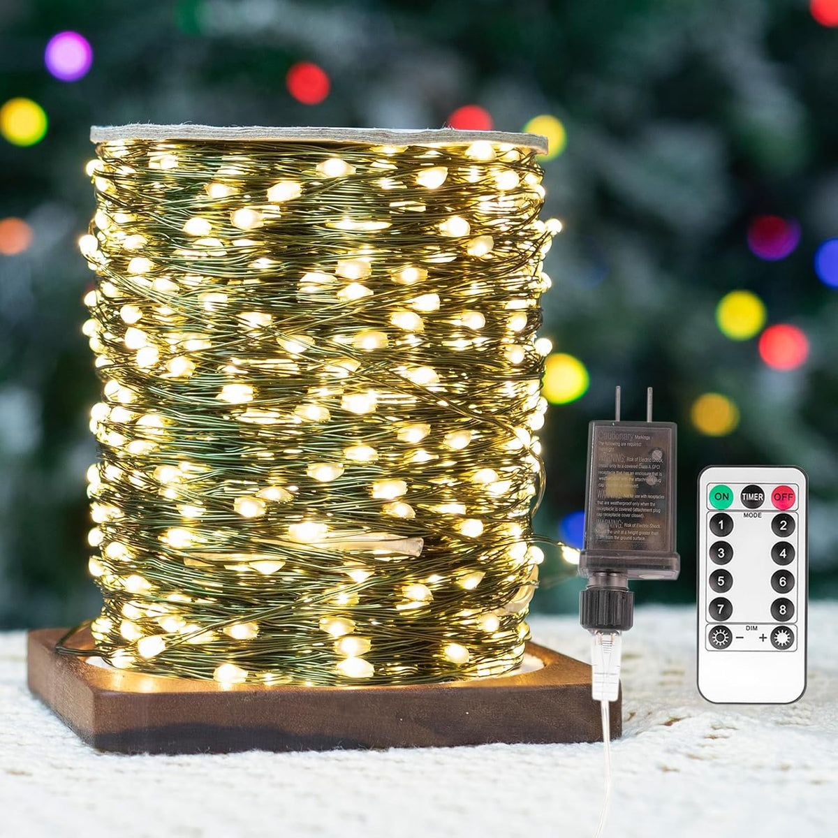 ZELUXDOT 100FT 300LEDs Fairy Lights Plug in,Green Wire,Warm White | Waterproof Led String Lights,8 Modes Remote Twinkle Light for Outdoor Indoor Christmas Wedding Birthday Garden Decorations