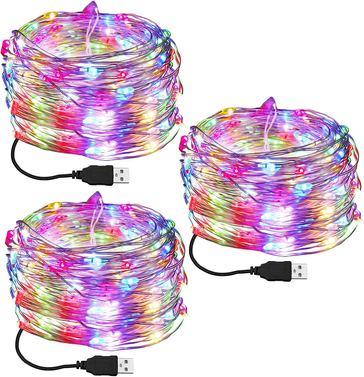 Macarrie 18 Pcs USB Fairy Lights 16 ft 50 LED String, Warm White, Black USB | Silver Wire for Christmas Halloween Bedroom Party Wedding Garden, Xmas Indoor Outdoor Decor, USB Plug and Play Power