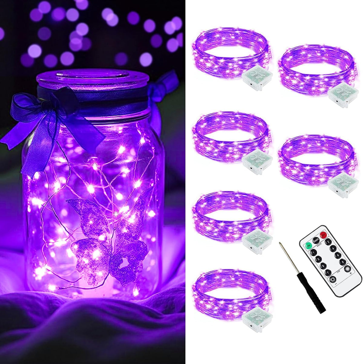 AIKEI 48 Pack LED Fairy Lights Battery Operated, Mini String Lights Waterproof 7 Feet 20 Led Firefly Starry Lighting for Wedding Party Bedroom Garden Halloween Christmas Decoration Colorful