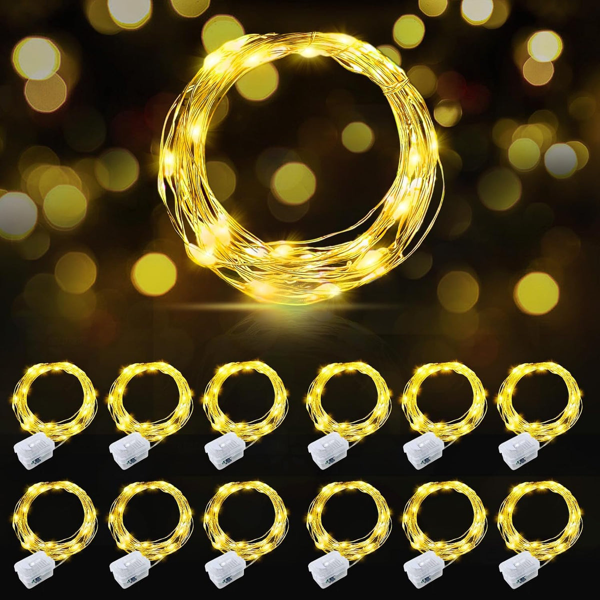 AIKEI 48 Pack LED Fairy Lights Battery Operated, Mini String Lights Waterproof 7 Feet 20 Led Firefly Starry Lighting for Wedding Party Bedroom Garden Halloween Christmas Decoration Colorful
