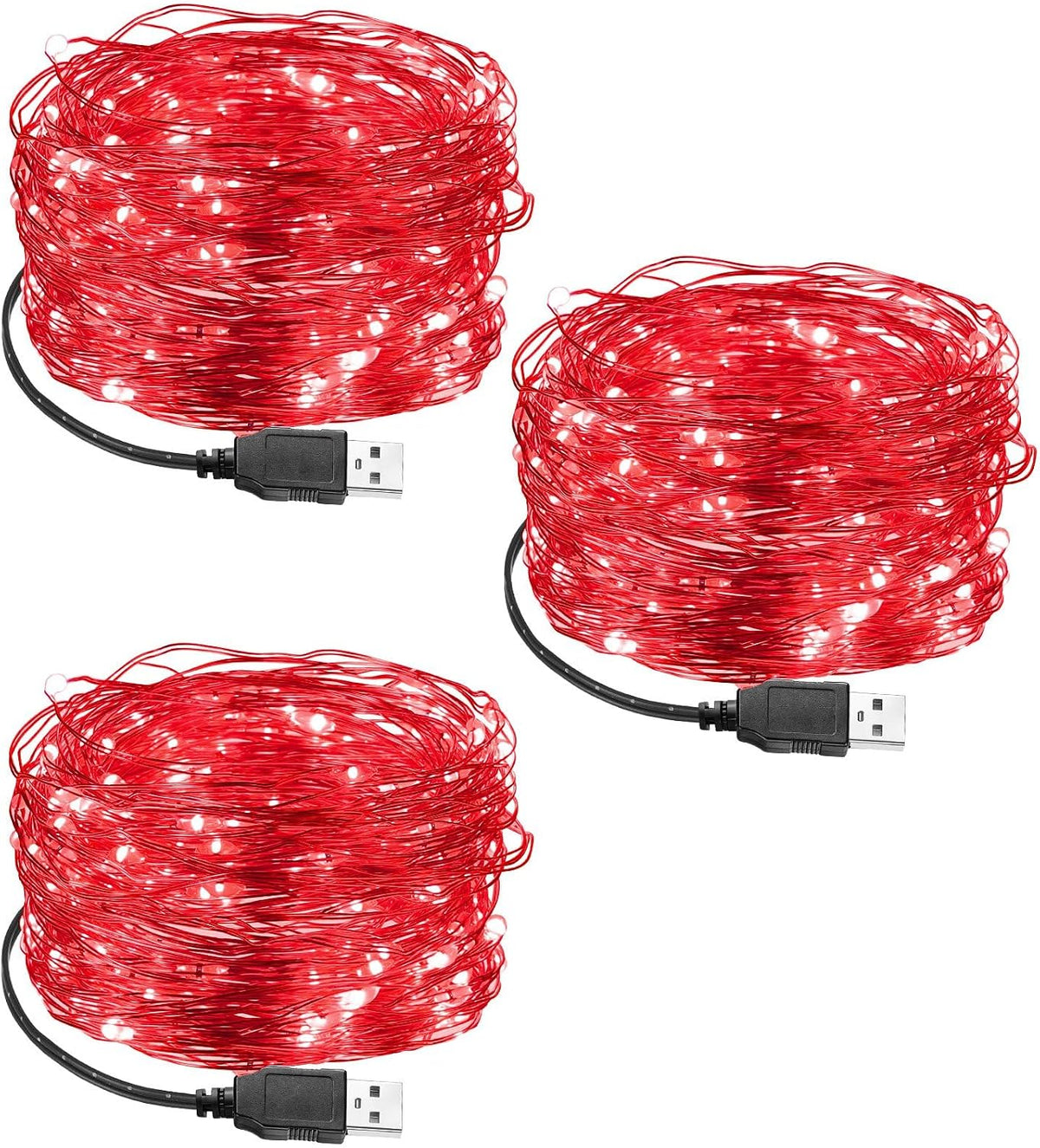 Macarrie 18 Pcs USB Fairy Lights 16 ft 50 LED String, Warm White, Black USB | Silver Wire for Christmas Halloween Bedroom Party Wedding Garden, Xmas Indoor Outdoor Decor, USB Plug and Play Power