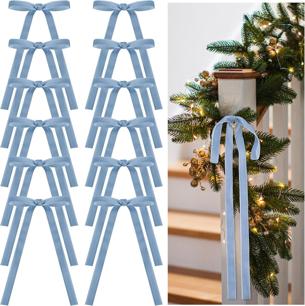Glitinsel 24 Pcs Velvet Christmas Tree Bow, 10x18,1 w, Pastel | Vintage Christmas Ornaments Bow Velvet Ribbon Bows for Christmas Tree Garland Wreath Holiday Home Decorations