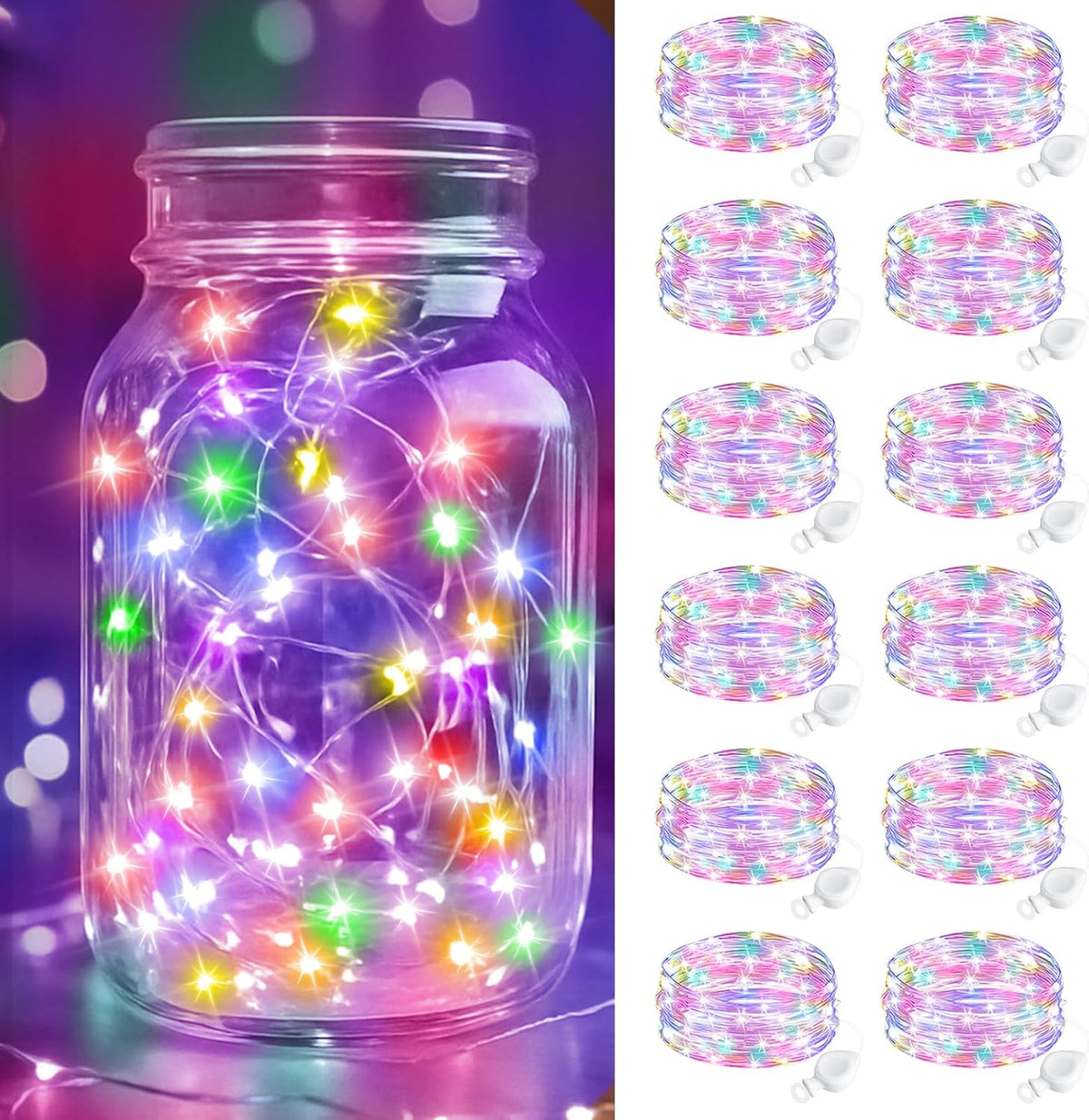 btfarm 100 Pack Fairy Lights Battery Operated, 7FT 20 LED Mini String Lights Waterproof Silver Wire for Mason Jars Centerpiece Table Crafts Bedroom Christmas Decoration, Warm White