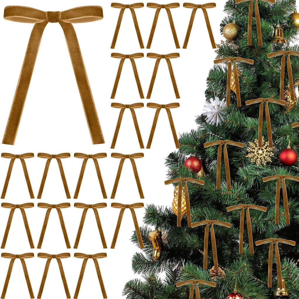 Glitinsel 24 Pcs Velvet Christmas Tree Bow, 10x18,1 w, Pastel | Vintage Christmas Ornaments Bow Velvet Ribbon Bows for Christmas Tree Garland Wreath Holiday Home Decorations