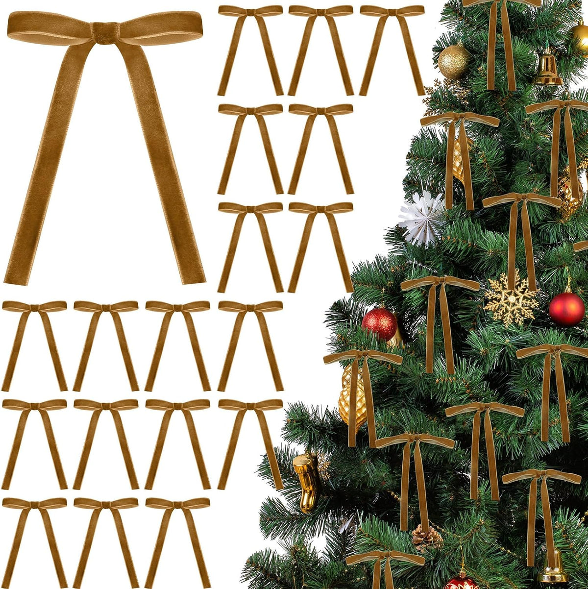 Glitinsel 24 Pcs Velvet Christmas Tree Bow, 10x18,1 w, Pastel | Vintage Christmas Ornaments Bow Velvet Ribbon Bows for Christmas Tree Garland Wreath Holiday Home Decorations