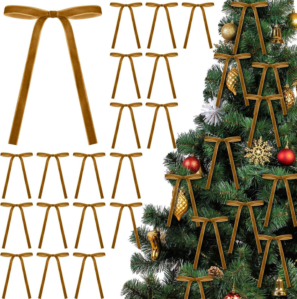 Glitinsel 24 Pcs Velvet Christmas Tree Bow, 10x18,1 w, Pastel | Vintage Christmas Ornaments Bow Velvet Ribbon Bows for Christmas Tree Garland Wreath Holiday Home Decorations