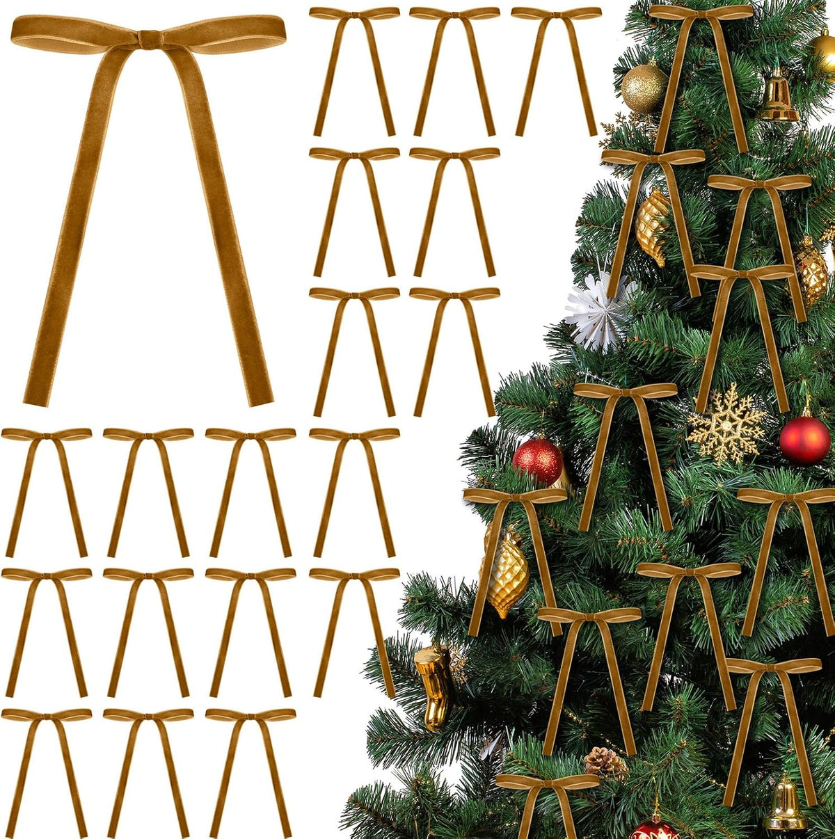 Glitinsel 24 Pcs Velvet Christmas Tree Bow, 10x18,1 w, Pastel | Vintage Christmas Ornaments Bow Velvet Ribbon Bows for Christmas Tree Garland Wreath Holiday Home Decorations