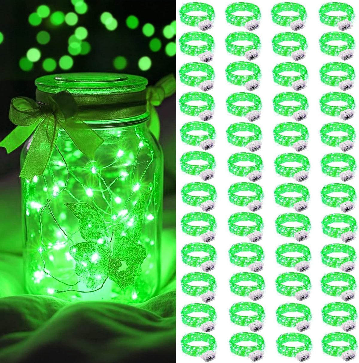 AIKEI 48 Pack LED Fairy Lights Battery Operated, Mini String Lights Waterproof 7 Feet 20 Led Firefly Starry Lighting for Wedding Party Bedroom Garden Halloween Christmas Decoration Colorful