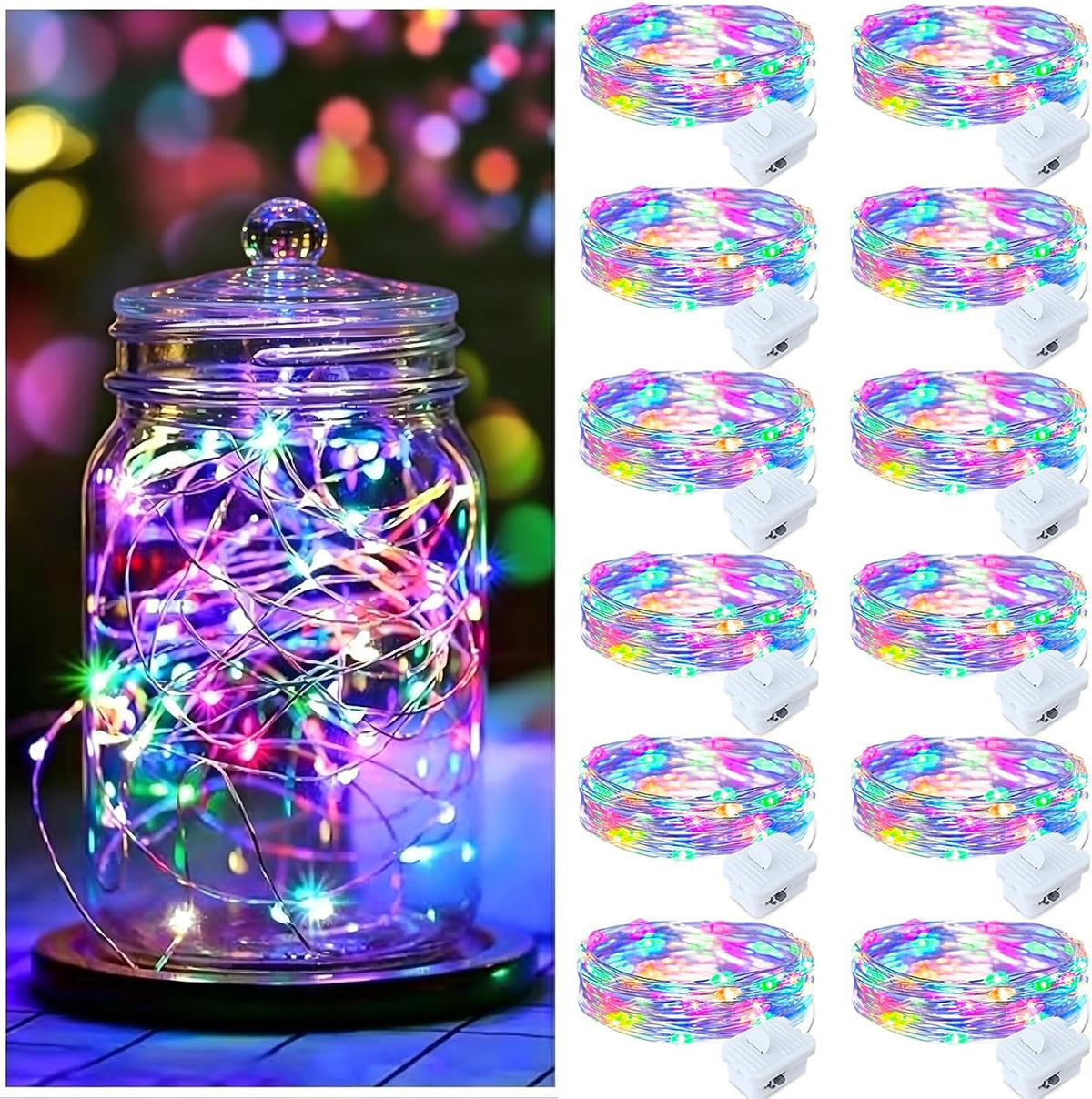 ZGWJ Fairy Lights Battery Operated, 50 Pack Twinkle String Lights 20 LED 7FT 3 Lighting Modes for Bedroom Decor, Easter, Halloween, Christmas, Party Indoor and Outdoor Decoration Colorful