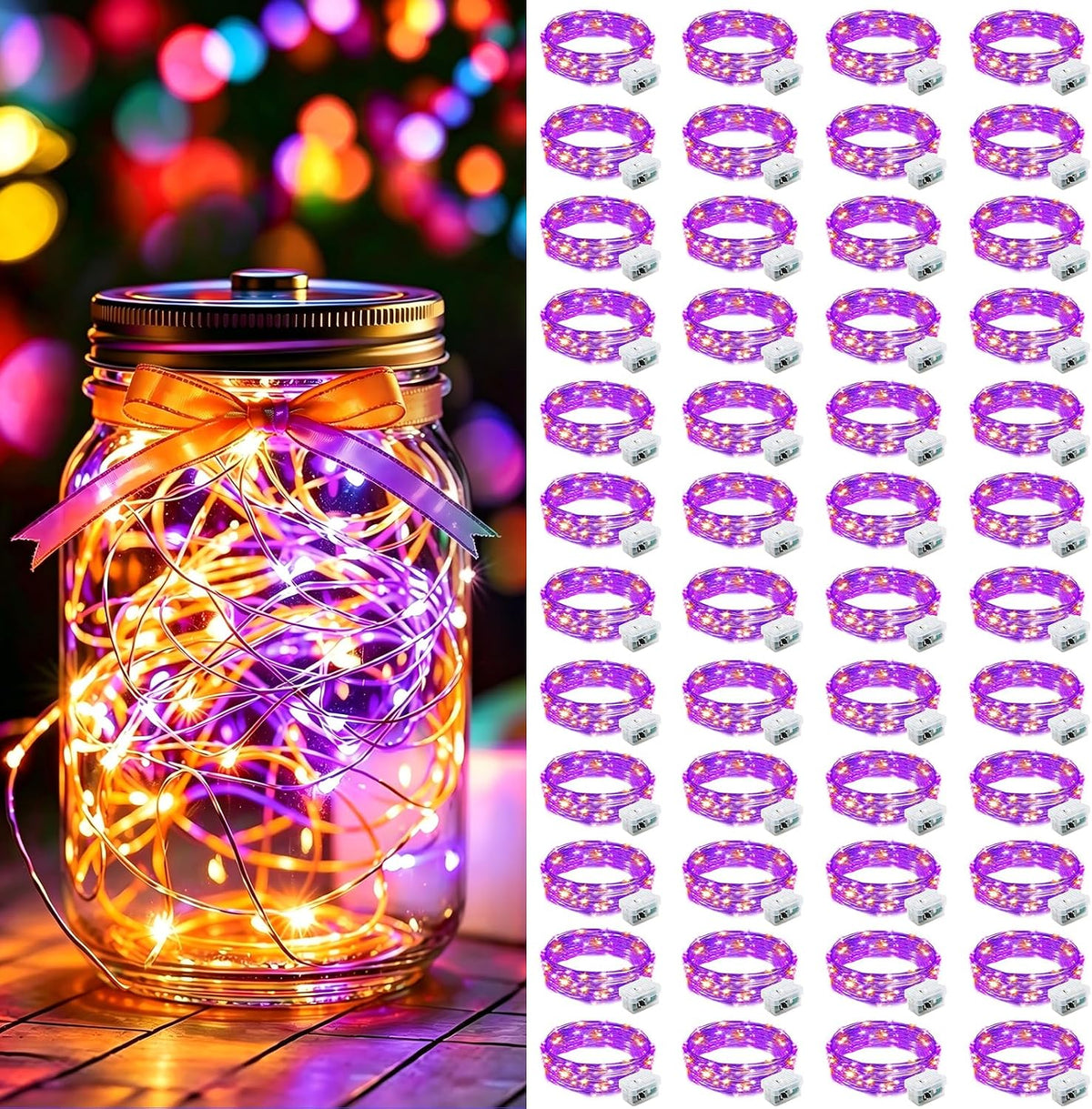 AIKEI 48 Pack LED Fairy Lights Battery Operated, Mini String Lights Waterproof 7 Feet 20 Led Firefly Starry Lighting for Wedding Party Bedroom Garden Halloween Christmas Decoration Colorful