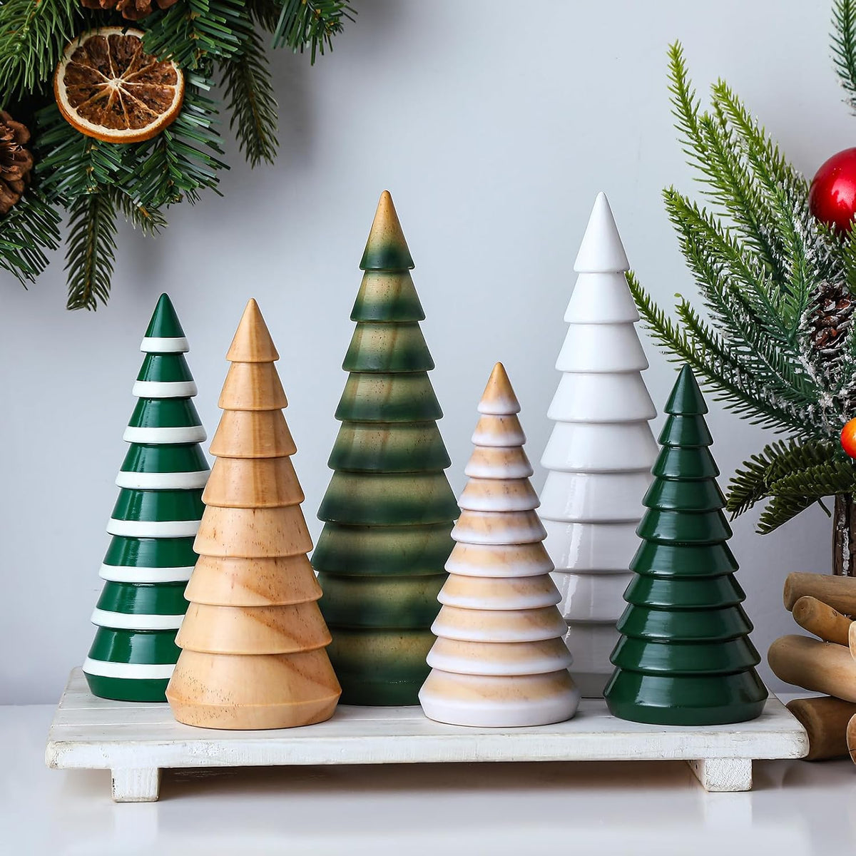 Cinnvoice 3 Pcs Farmhouse Rustic Wooden Christmas Trees Tabletop Decorations Simple Wood Christmas Decor Xmas Table Centerpiece Figurines for Home Office Farmhouse Holiday Table Decor (Three Color)