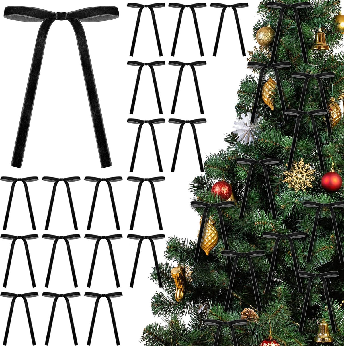 Glitinsel 24 Pcs Velvet Christmas Tree Bow, 10x18,1 w, Pastel | Vintage Christmas Ornaments Bow Velvet Ribbon Bows for Christmas Tree Garland Wreath Holiday Home Decorations