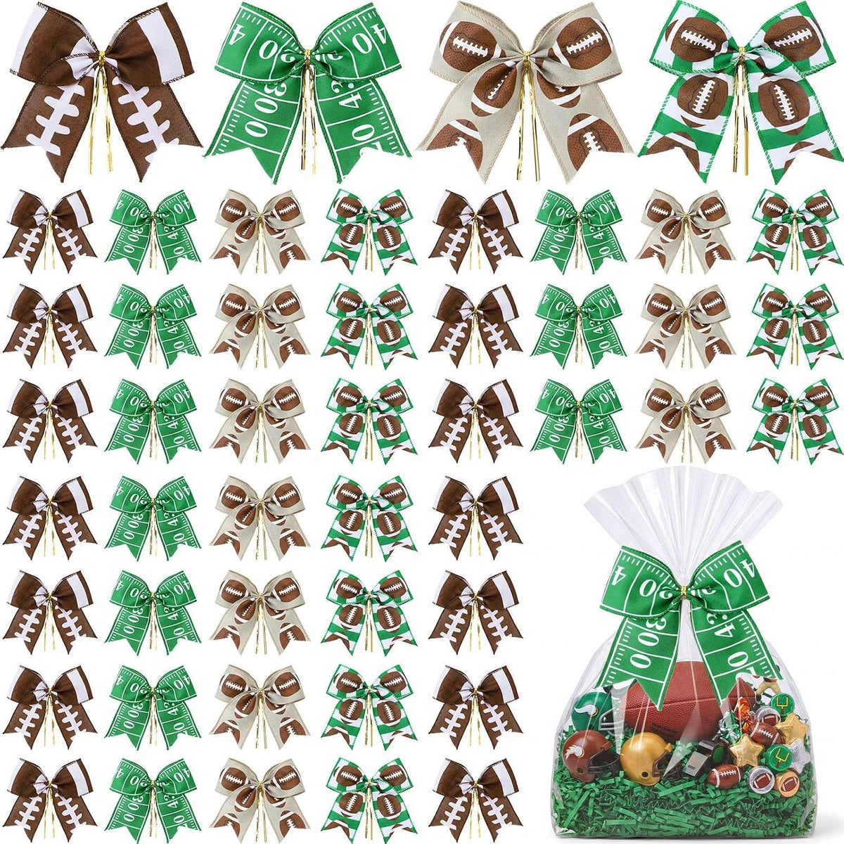 Daifunli 48 Pcs 6 Inch Christmas Bows for Wreaths | Polyester Bows in 4 Patterns, Built-in Cable Ties, Christmas Gifts, Baskets, Wreaths And Party Decor