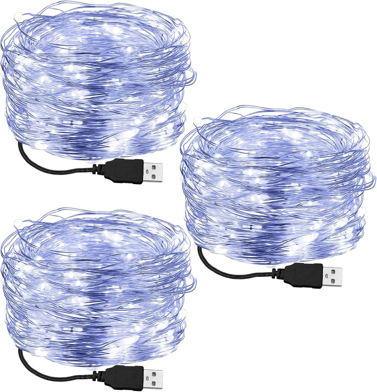 Macarrie 18 Pcs USB Fairy Lights 16 ft 50 LED String, Warm White, Black USB | Silver Wire for Christmas Halloween Bedroom Party Wedding Garden, Xmas Indoor Outdoor Decor, USB Plug and Play Power