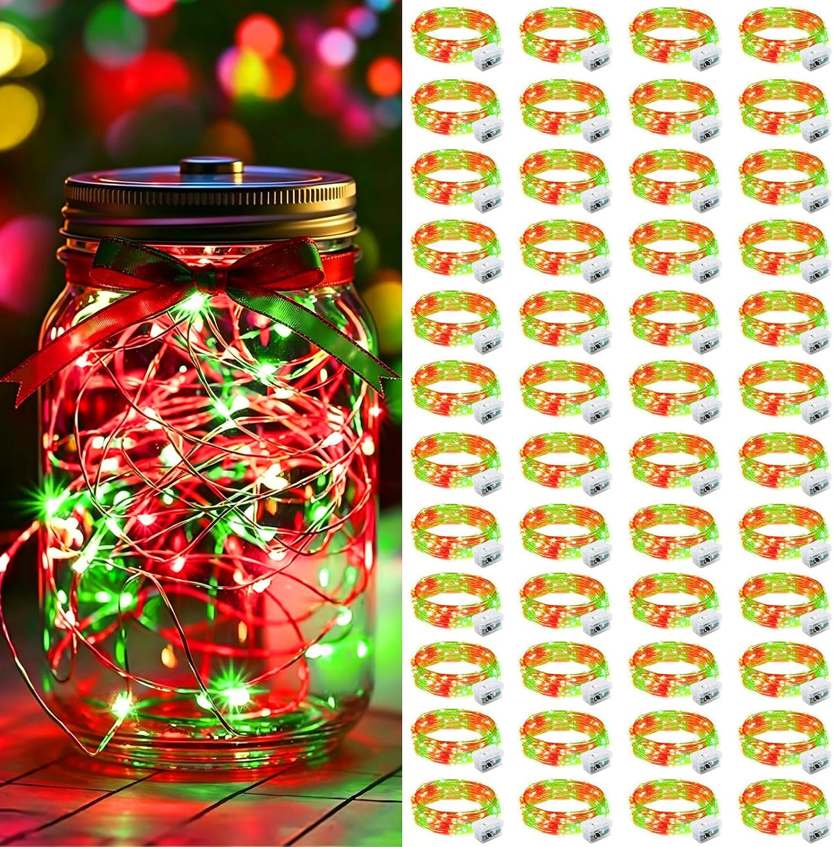 AIKEI 48 Pack LED Fairy Lights Battery Operated, Mini String Lights Waterproof 7 Feet 20 Led Firefly Starry Lighting for Wedding Party Bedroom Garden Halloween Christmas Decoration Colorful
