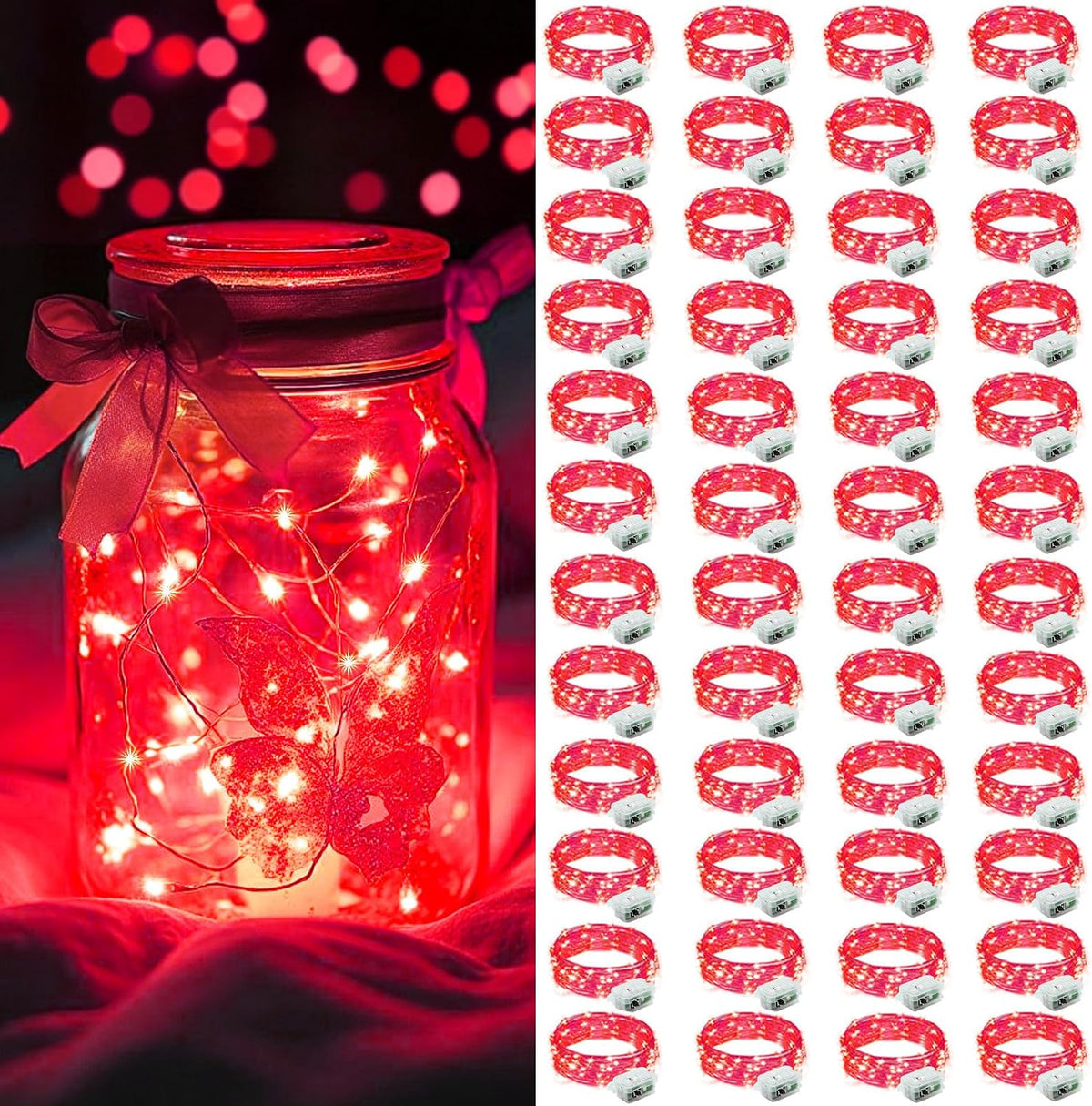 AIKEI 48 Pack LED Fairy Lights Battery Operated, Mini String Lights Waterproof 7 Feet 20 Led Firefly Starry Lighting for Wedding Party Bedroom Garden Halloween Christmas Decoration Colorful