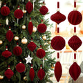 Riceshoot 24 Pcs Multi Color Flocked Velvet Christmas Ball Ornaments | Muted Tones in 6 Shapes, Soft Matte Finish, Ribbon Ready to Hang, Shatterproof Xmas Tree Wreath Garland Mantel Decor