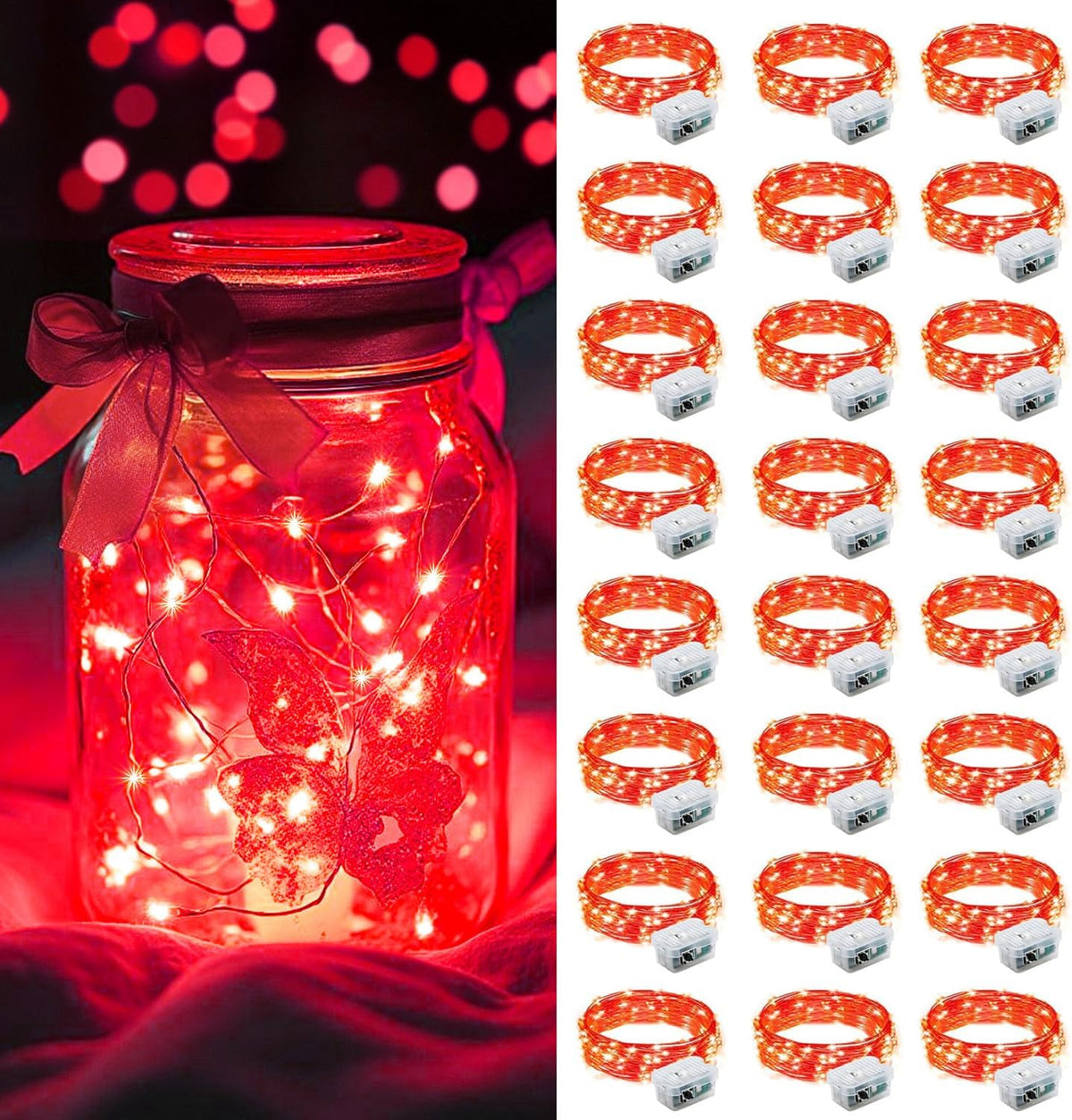 AIKEI 48 Pack LED Fairy Lights Battery Operated, Mini String Lights Waterproof 7 Feet 20 Led Firefly Starry Lighting for Wedding Party Bedroom Garden Halloween Christmas Decoration Colorful