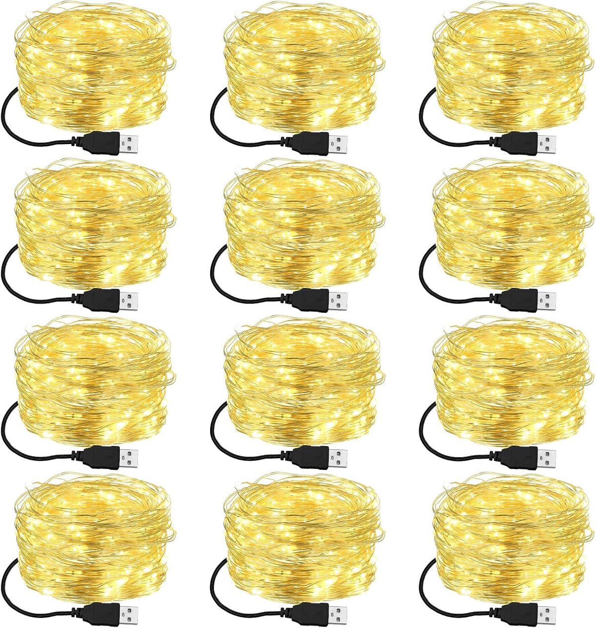 Macarrie 18 Pcs USB Fairy Lights 16 ft 50 LED String, Warm White, Black USB | Silver Wire for Christmas Halloween Bedroom Party Wedding Garden, Xmas Indoor Outdoor Decor, USB Plug and Play Power