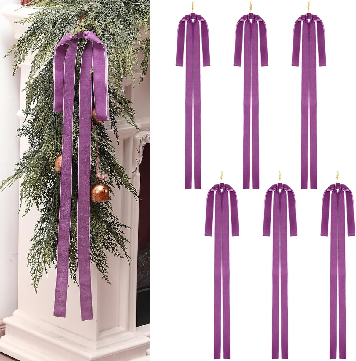 Janinka 12 Pcs Long Red Christmas Velvet Bow Ornament Vintage Tree Decor | 23.5x15.5 Inch, Large Ribbon Bows, Vintage Christmas Ornament, Swag, Staircase, Wreath, Tree Topper, Xmas Ornaments for Tree