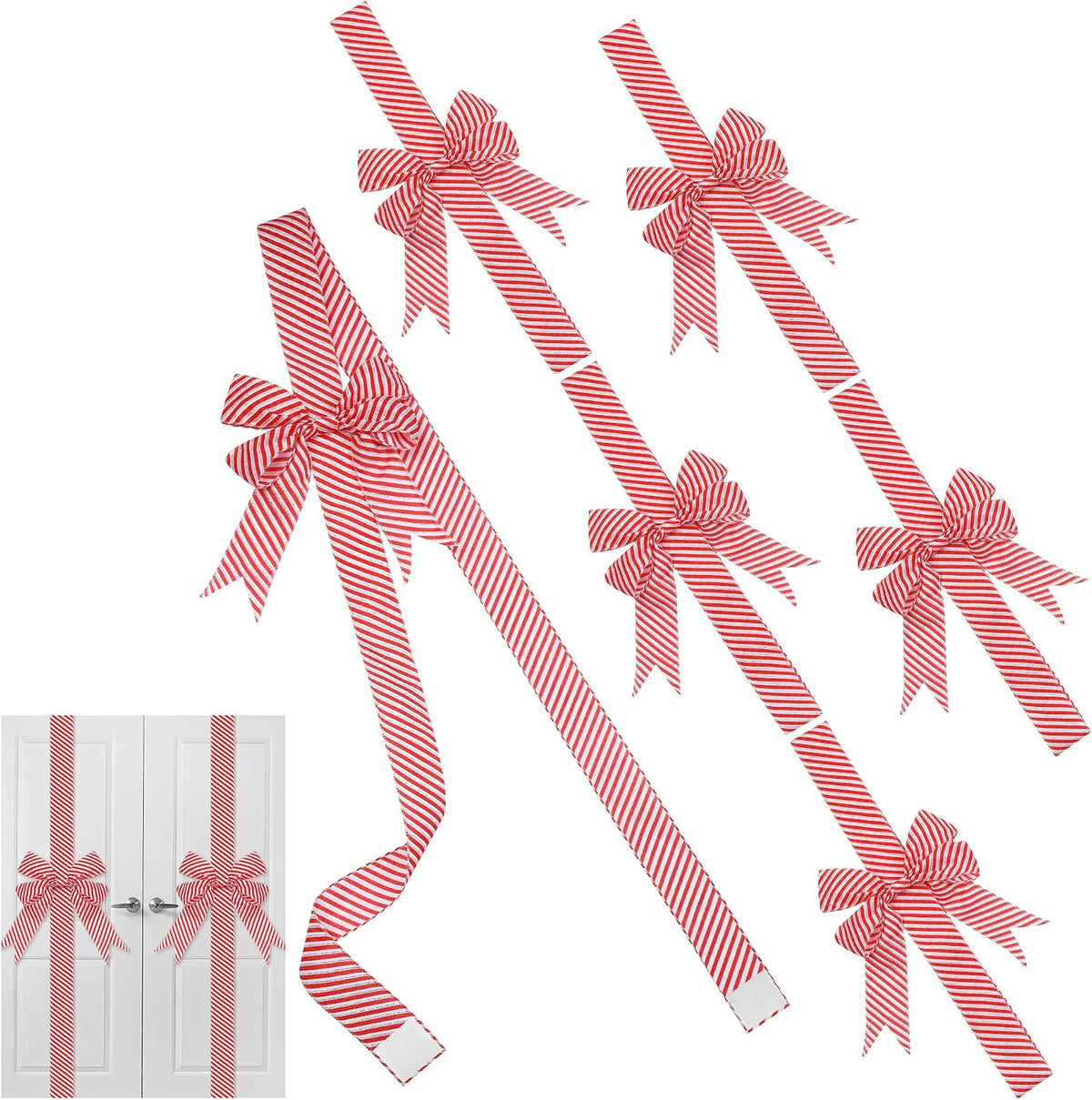 MCEAST 6-Piece Christmas Cabinet Bows, Red & Green Polka Dot, 10x87 Inches, Polyester, Christmas Occasion