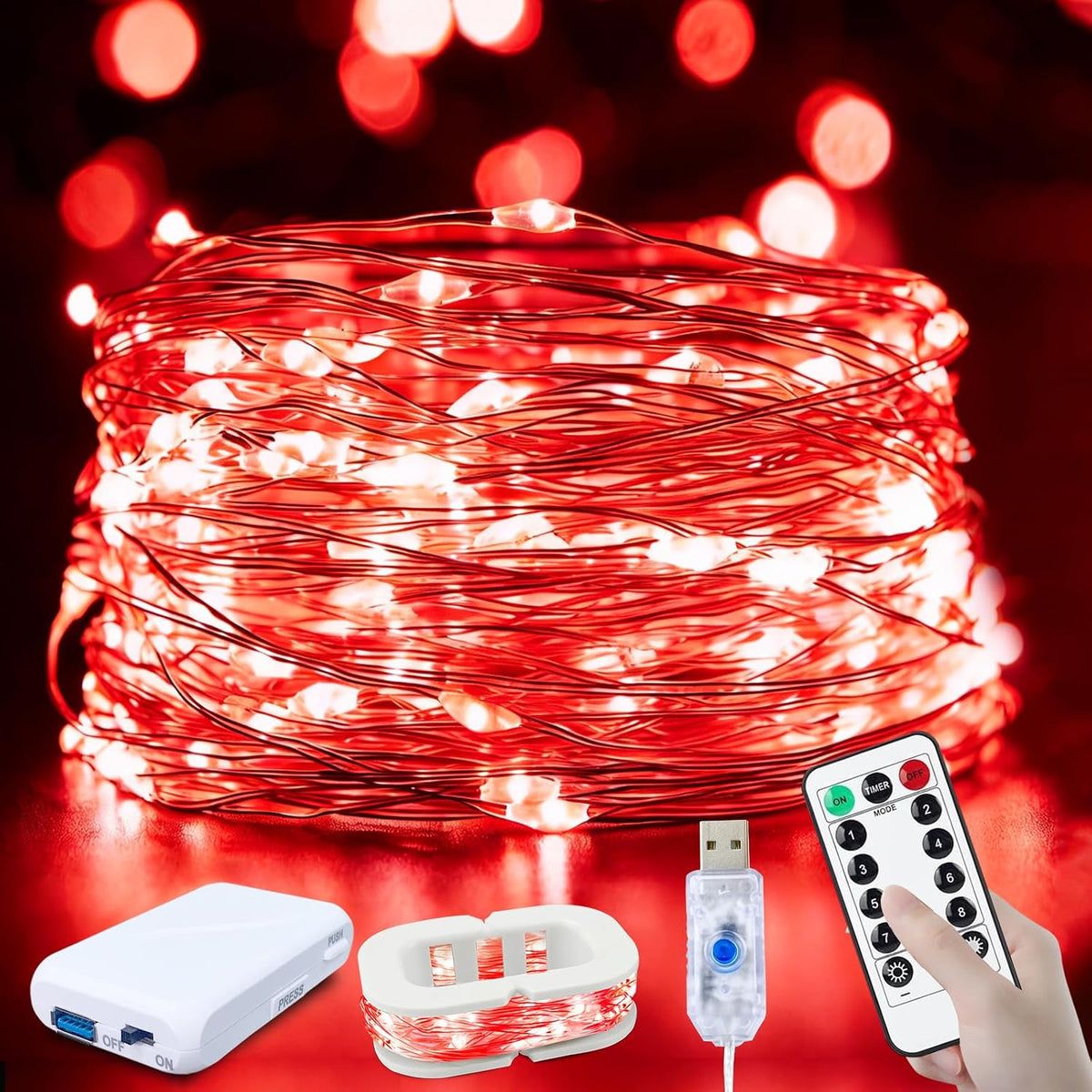 FWYWNL 2 Pcs RGB Smart IC Fairy Lights 16Ft 50LED String Lights with Remote | USB & Battery Powered, Mini Lights & Timer, Music Sync Waterproof Twinkle Lights for Outdoor Wedding Bedroom Christmas Decor