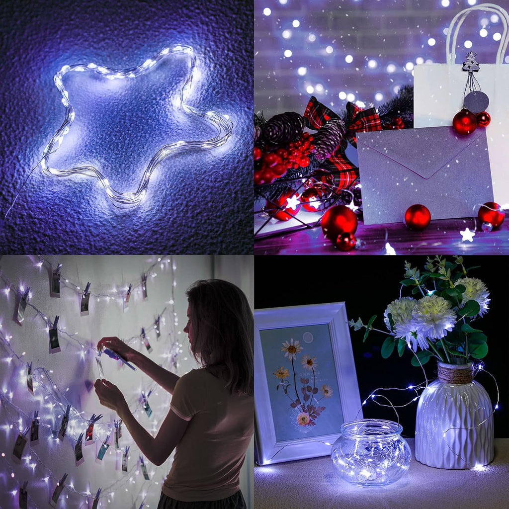 Tuanse 10 Pack Fairy Lights Remote Control Battery Operated,Cool White | 16.4 Ft 50 LED Each Strand, Timer Auto on off, Twinkle Copper Wire for Christmas Bedroom Garden Party Decor, Battery Powered