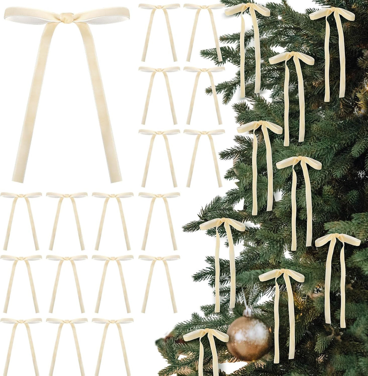 Glitinsel 24 Pcs Velvet Christmas Tree Bow, 10x18,1 w, Pastel | Vintage Christmas Ornaments Bow Velvet Ribbon Bows for Christmas Tree Garland Wreath Holiday Home Decorations