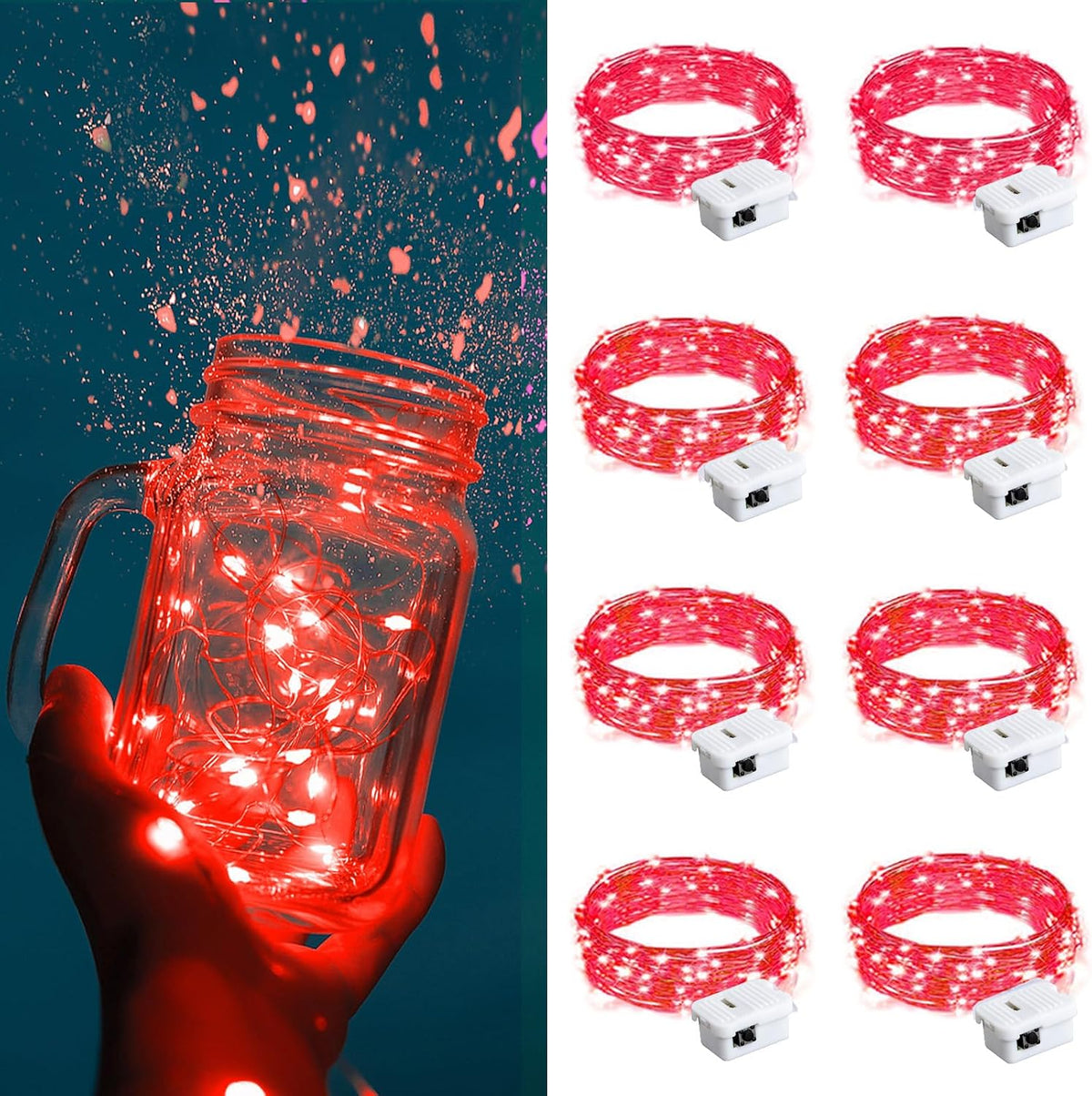 ZGWJ Fairy Lights Battery Operated, 50 Pack Twinkle String Lights 20 LED 7FT 3 Lighting Modes for Bedroom Decor, Easter, Halloween, Christmas, Party Indoor and Outdoor Decoration Colorful