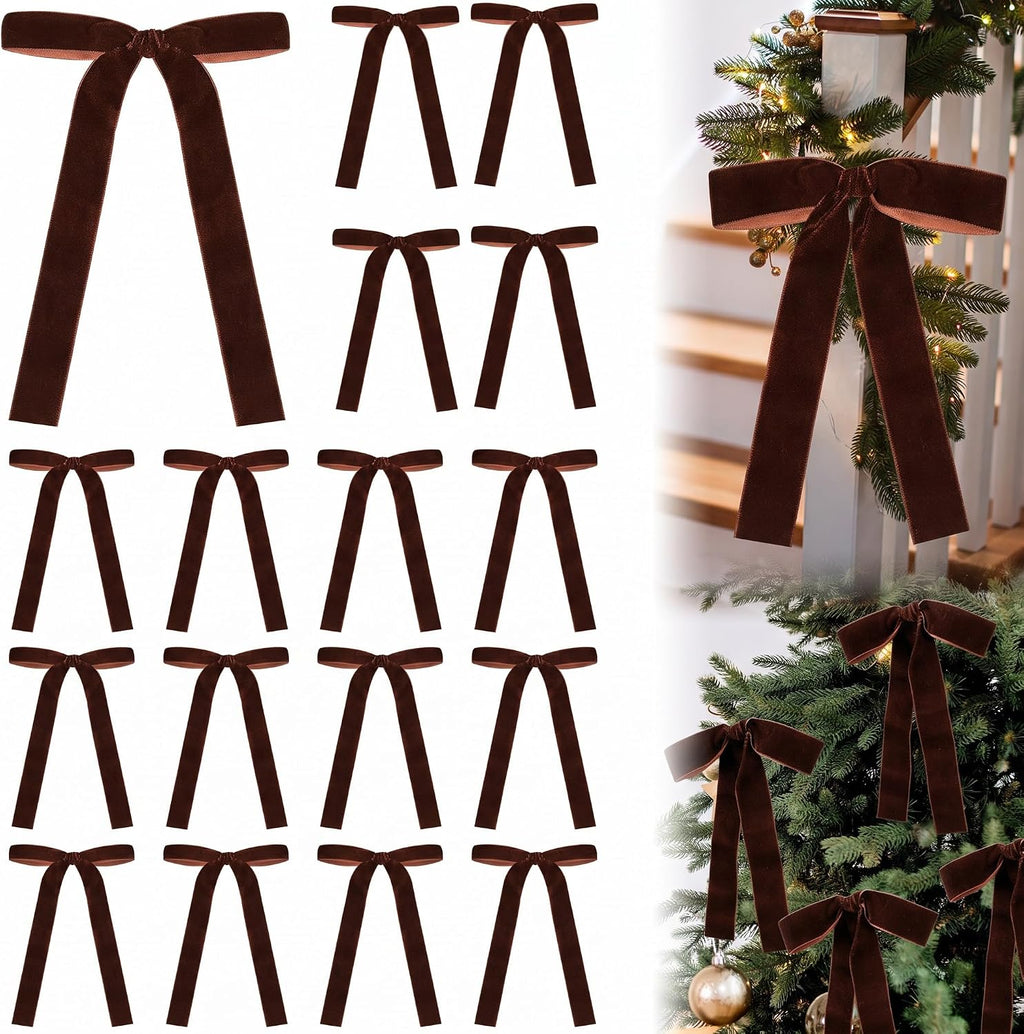 Glitinsel 24 Pcs Velvet Christmas Tree Bow, 10x18,1 w, Pastel | Vintage Christmas Ornaments Bow Velvet Ribbon Bows for Christmas Tree Garland Wreath Holiday Home Decorations